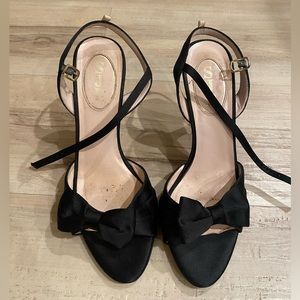 SJP black satin heels with bow detail